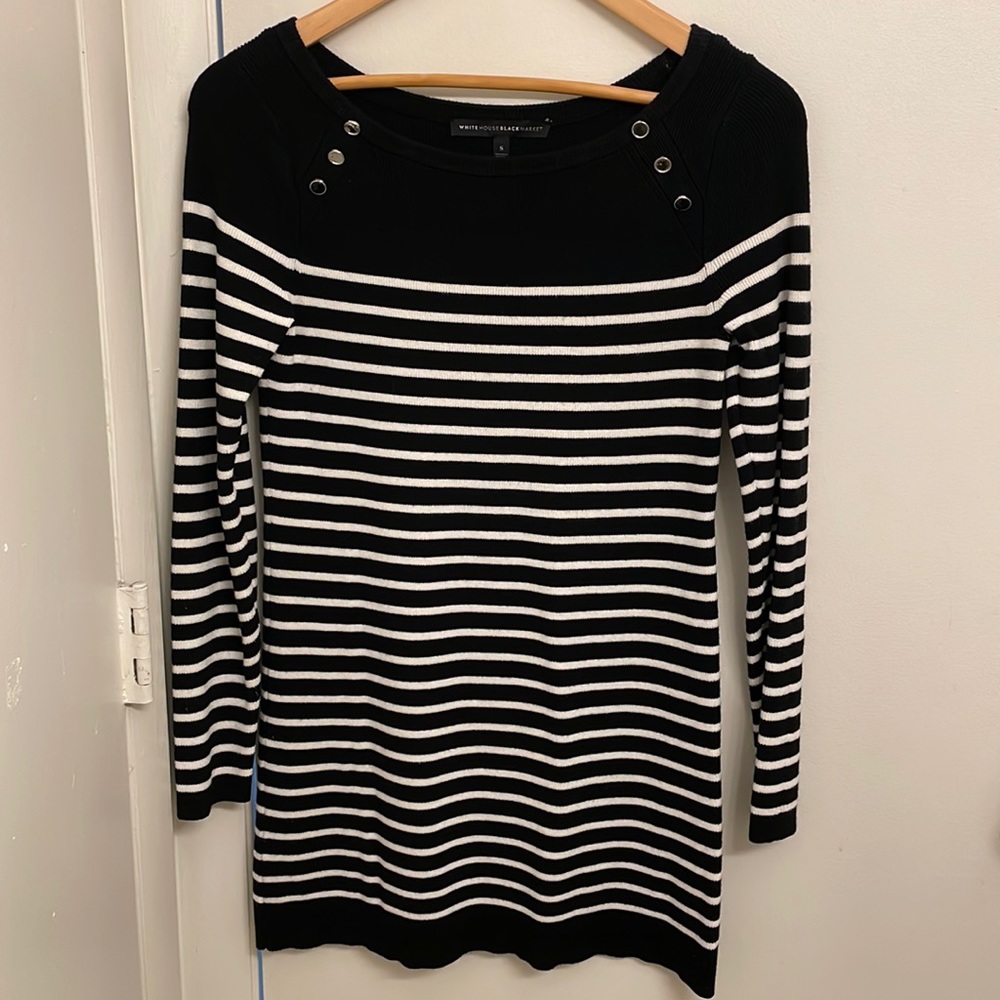 White House Black Market Long Sleeve Black and White Striped Dress Casual